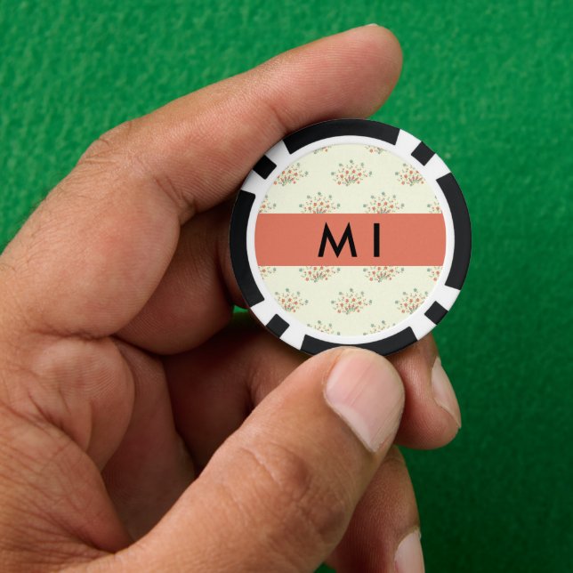 Fichas De Póquer Flores azules y rojas, rojas, tu nombre (Mano)