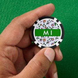 Fichas De Póquer Flores de colores, fondo azul, verde