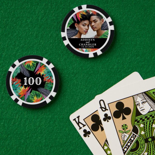 Fichas De Póquer Flores Elegantes de Jungla Tropical para Bodas y C (Mesa de Poker (Doble))