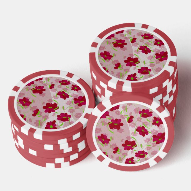 Fichas De Póquer Flores rosadas y rojas - Floral (Pila)