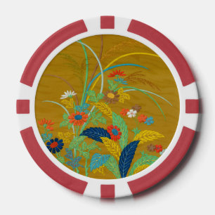 Fichas De Póquer Flores silvestres florales japonesas vintage G.A.