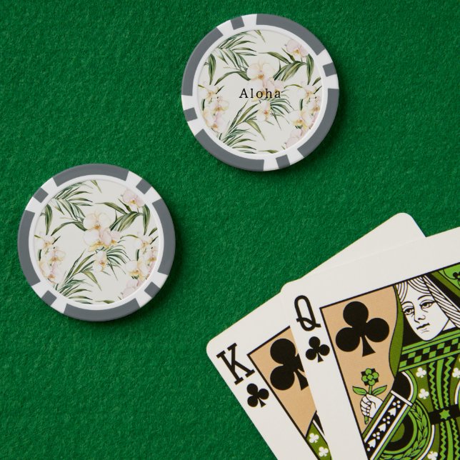 Fichas De Póquer Flores tropicales de orquídeas blancas (Mesa de Poker (Doble))