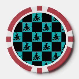 Fichas De Póquer Flying Witch Black & Teal Checkered Poker Chips