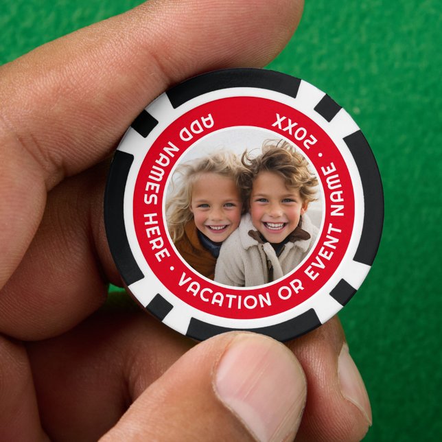 Fichas De Póquer Foto con borde rojo y texto Personalizado (Custom Poker Chip)