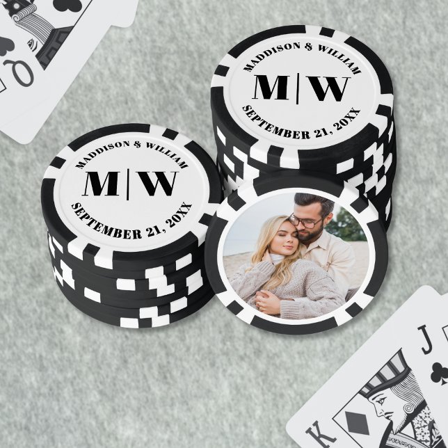 Fichas De Póquer Foto Favor de la Boda Blanca Negra (Photo Black White Wedding Favor Poker Chips)