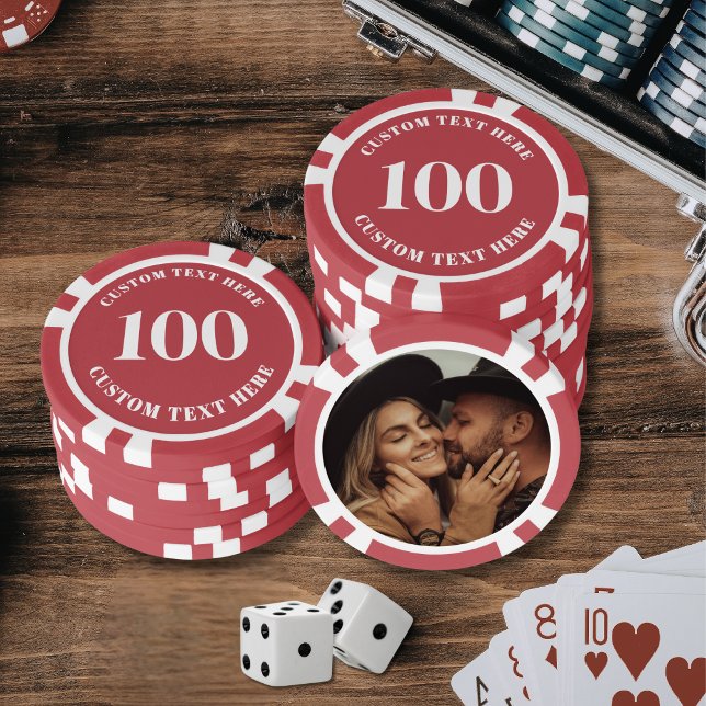 Fichas De Póquer Foto Roja 100 Numerada (Photo Red 100 Numbered Poker Chips)