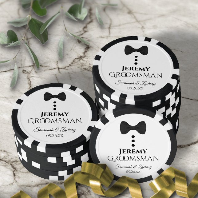 Fichas De Póquer Fun Black Bow Tie & Button Groomsman Boda (In Situ with Wedding Decor)