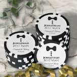 Fichas De Póquer Fun Black Bow Tie & Button Mejor Hombre Boda<br><div class="desc">Estos chips de póquer divertidos están diseñados como un regalo para el mejor hombre de tu boda. El bonito diseño presenta una corbata negra con tres botones negros. Hay espacio para su nombre, el título "Mejor Hombre", los nombres de la pareja y la fecha boda. ¡Maravillosa manera de agradecerle por...</div>