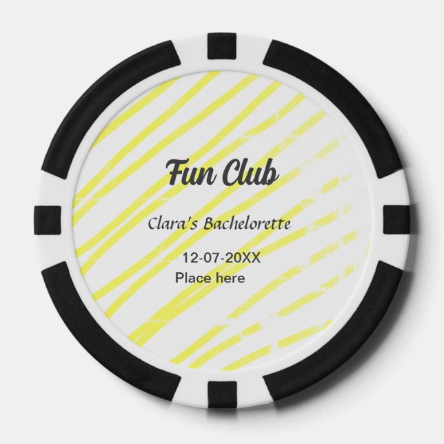 Fichas De Póquer Fun Club bachelorette party yellow lines backgroun (Anverso)