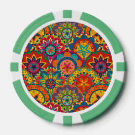 Fichas De Póquer Funky Retro Colorido Patrón de Mandala