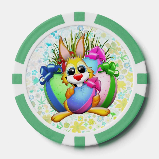 Fichas De Póquer Funny Bunny biting an Easter Egg (Anverso)