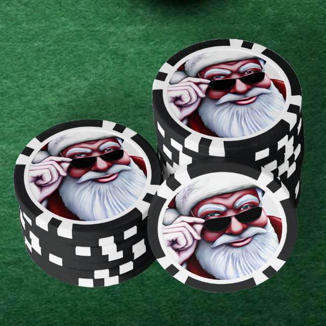 Fichas De Póquer Funny Guay Santa Claus en Navidades de lentes de s (Funny Cool Santa Claus in Sunglasses Christmas Poker Chips)