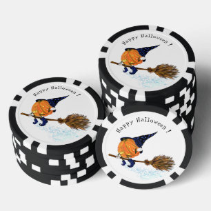 Fichas De Póquer Funny Halloween Calabaza de Brujas Flying Poker Ch