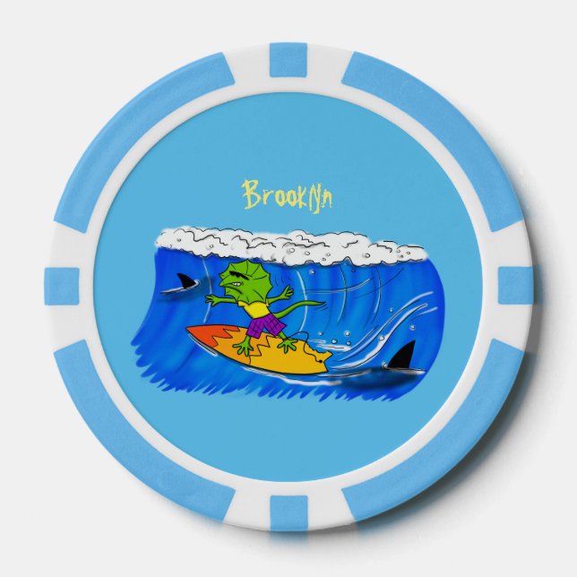 Fichas De Póquer Funny personalizado de surf con lagarto frito (Anverso)