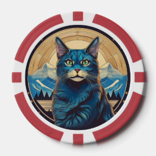 Fichas De Póquer Gato Cymric con fondo de montaña destaca