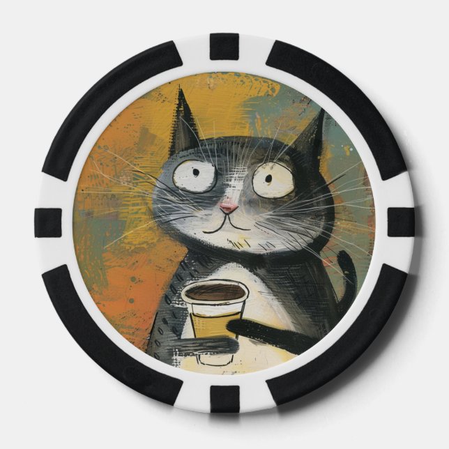 Fichas De Póquer Gato gris con café sobre ocre (Anverso)
