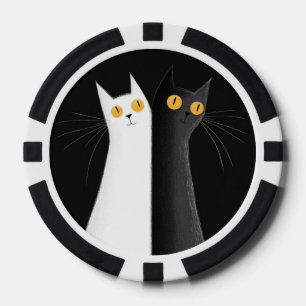 Fichas De Póquer Gato negro y gatos blancos sobre negro