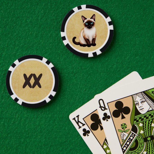 Fichas De Póquer Gato Siamés En Papel Antiguo (Mesa de Poker (Doble))