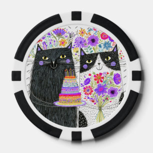Fichas De Póquer Gatos de Cumpleaños Caprichosos Ramo Floral