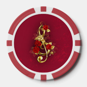 Fichas De Póquer Golden Treble Clef con flores Rosas