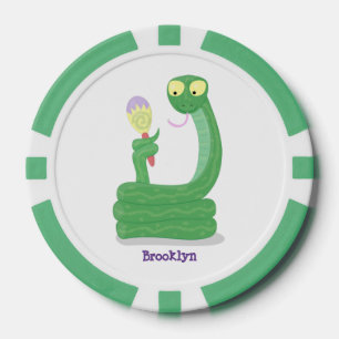 Fichas De Póquer Graciosa serpiente verde con maraca personalizado