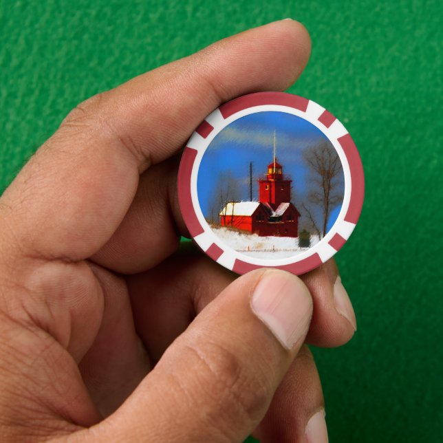 Fichas De Póquer Gran pintura de faro rojo - Arte original (Mano)