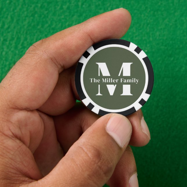 Fichas De Póquer Green Modern Monogram Family Poker Chips (Mano)