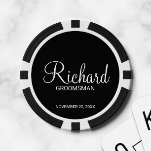 Fichas De Póquer Groomsman personalizado con escritura moderna negr