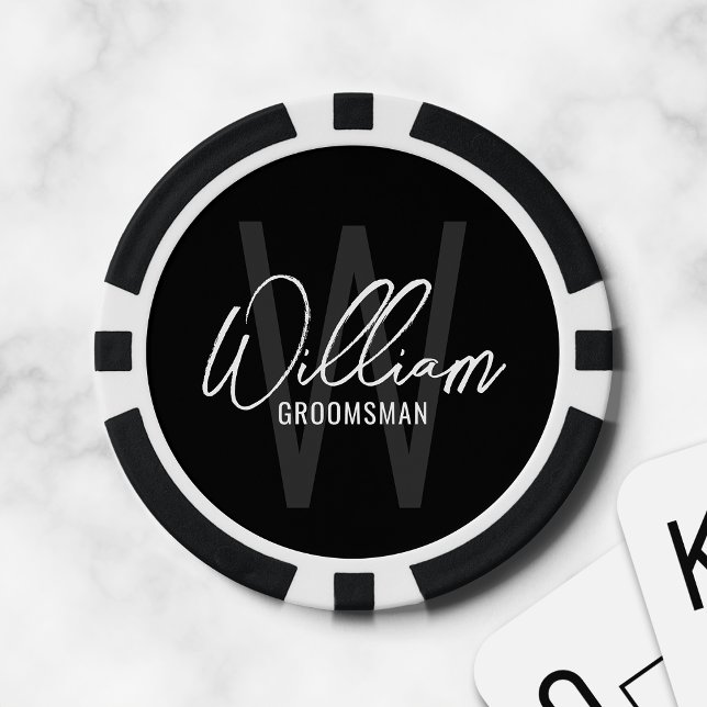 Fichas De Póquer Groomsmen personalizado de escritura moderna negra (Subido por el creador)
