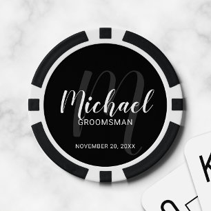 Fichas De Póquer Groomsmen personalizado de escritura moderna negra