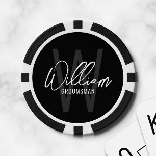 Fichas De Póquer Groomsmen personalizado de escritura moderna negra