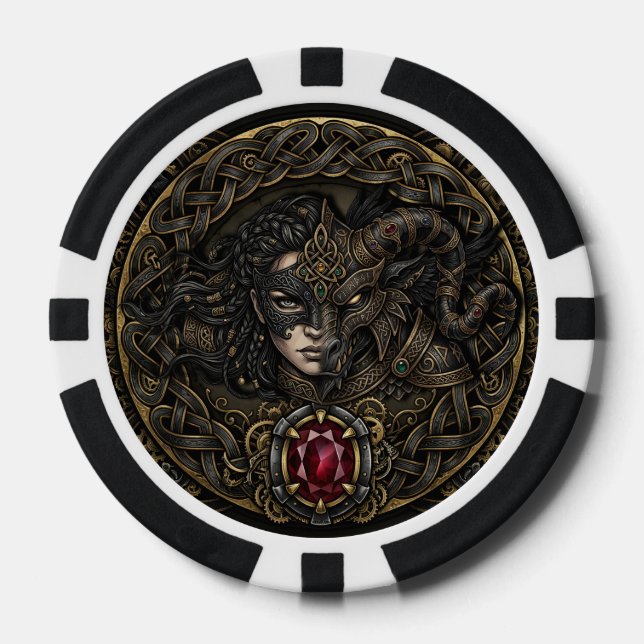 Fichas De Póquer Guerrero Celta Steampunk.  (Anverso)