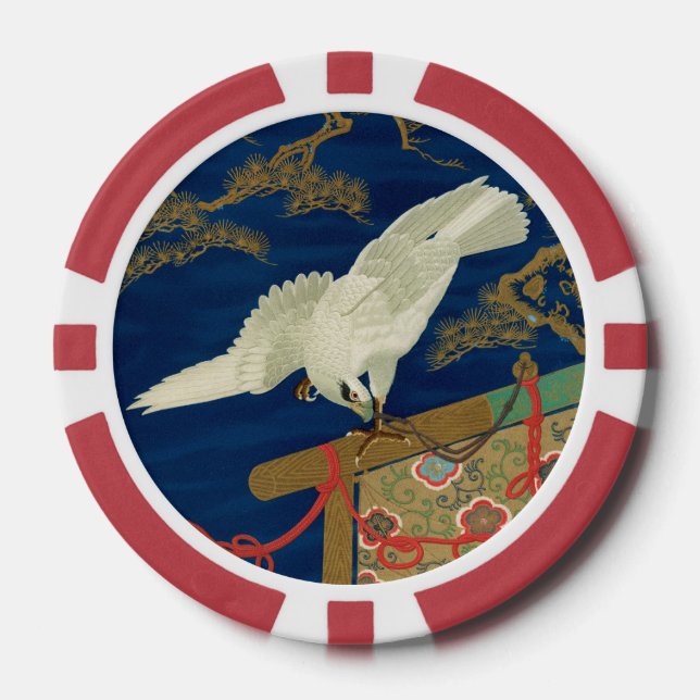 Fichas De Póquer Halcón Blanco Japonés Antiguo Arte G.A. Audsley (Anverso)