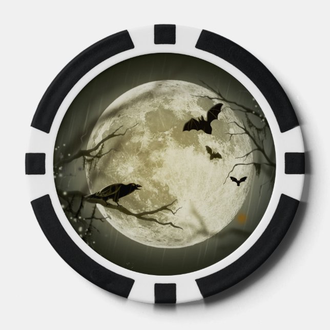 Fichas De Póquer Halloween Moon Spooky Crows (Anverso)