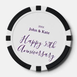 Fichas De Póquer Happy 50th anniversary purple name year simple 