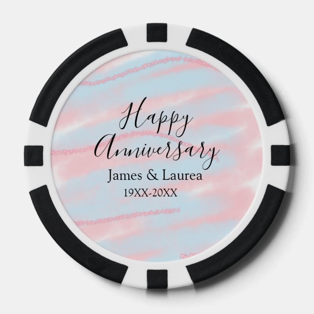 Fichas De Póquer Happy anniversary wedding name date year pastel  (Anverso)