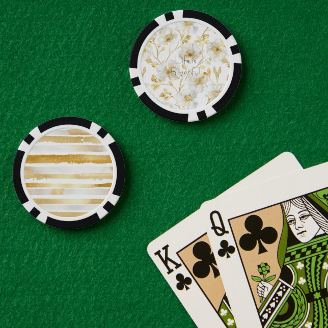 Fichas De Póquer Hermosas Flores Blancas Doradas (Mesa de Poker (Doble))