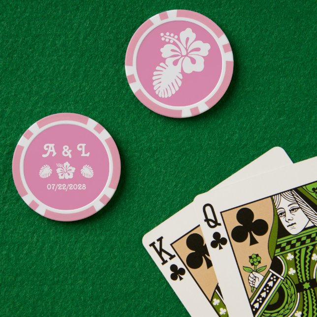 Fichas De Póquer Hibiscus tropical en rosa Petal (Mesa de Poker (Doble))