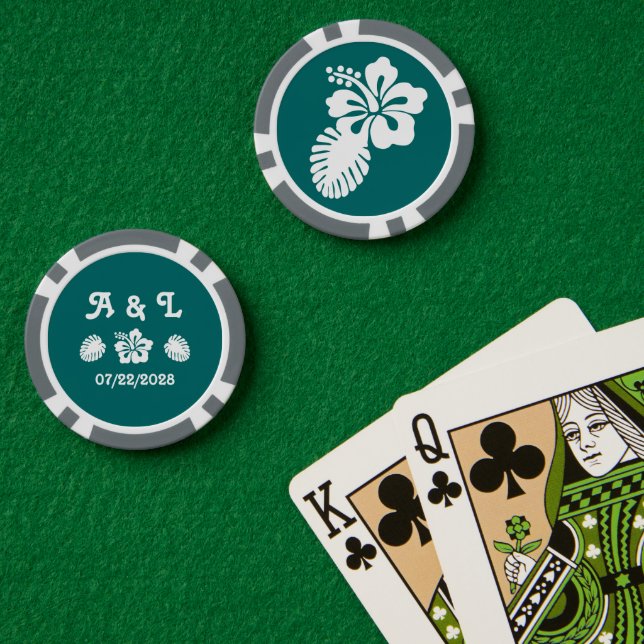 Fichas De Póquer Hibiscus tropical en Verde azulado (Mesa de Poker (Doble))