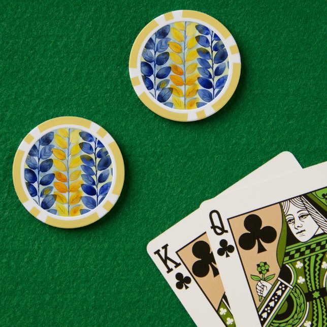 Fichas De Póquer Hojas amarillas y azules (Mesa de Poker (Doble))