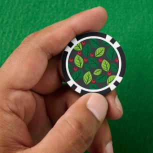Fichas De Póquer Hojas verdes, bayas rojas, patrón de hojas