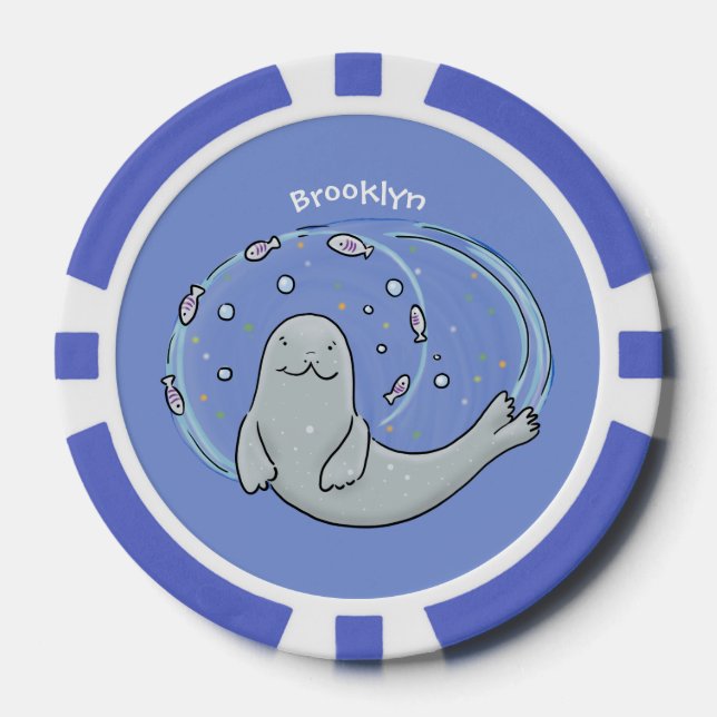 Fichas De Póquer Ilustracion de foca feliz y personalizado de pesca (Anverso)