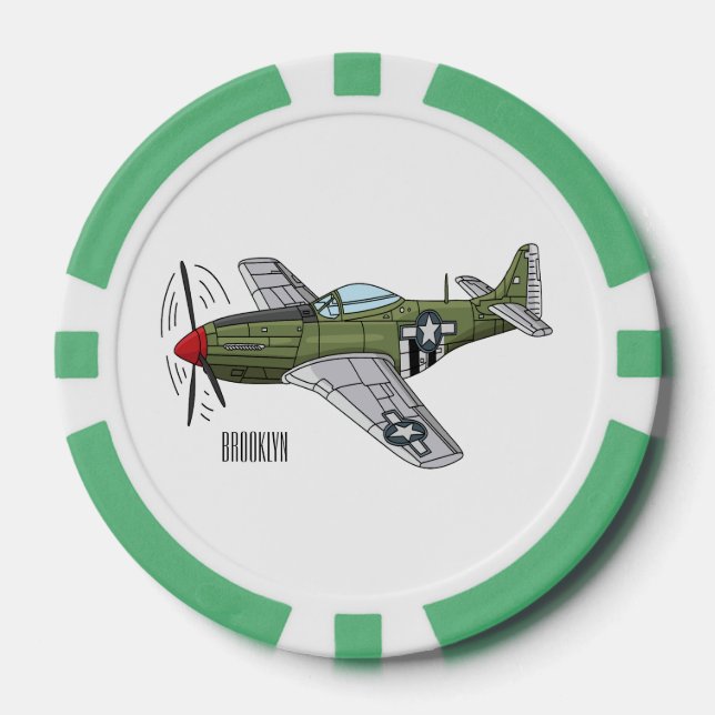 Fichas De Póquer Ilustracion personalizado de avión militar (Anverso)