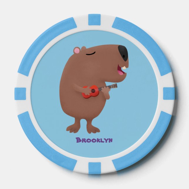 Fichas De Póquer Ilustracion personalizado de capybara ukulele cant (Anverso)