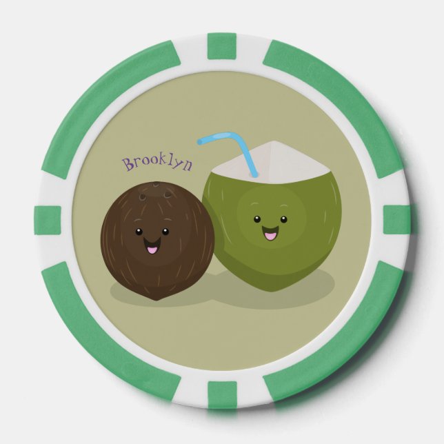 Fichas De Póquer Ilustracion personalizado de cocos kawaii alegres (Anverso)