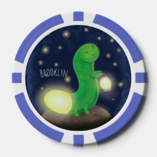 Fichas De Póquer Ilustracion personalizado de gusano de brillo verd