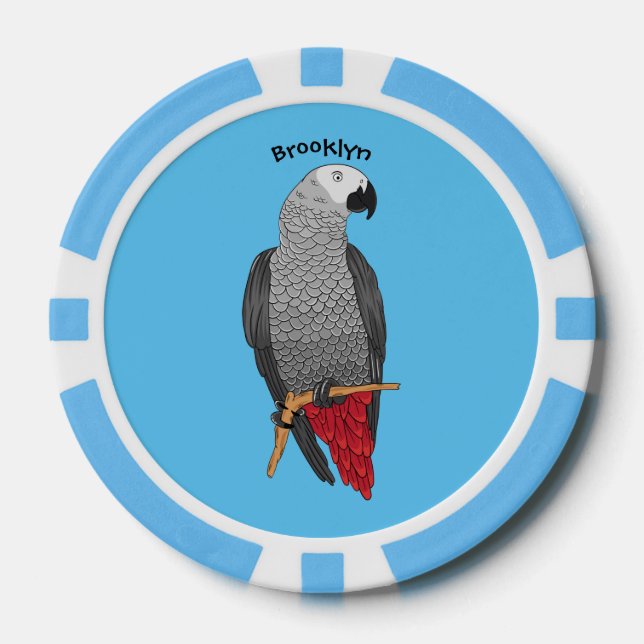 Fichas De Póquer Ilustracion personalizado de loro gris africano (Anverso)