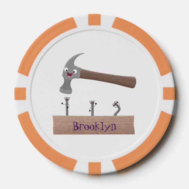 Fichas De Póquer Ilustracion personalizado de martillo y clavos lin (Anverso)