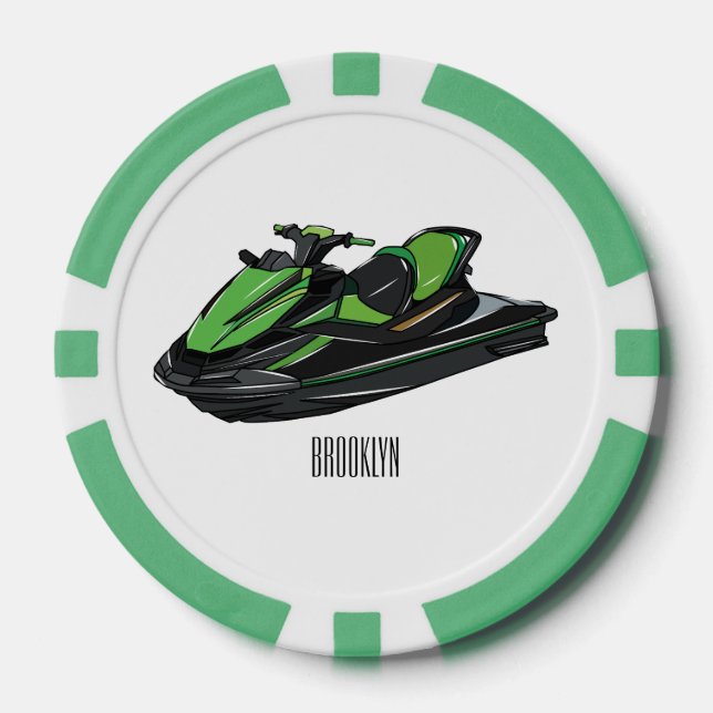 Fichas De Póquer Ilustracion personalizado de moto acuática (Anverso)