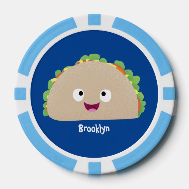 Fichas De Póquer Ilustracion personalizado de taco alegre sonriente (Anverso)